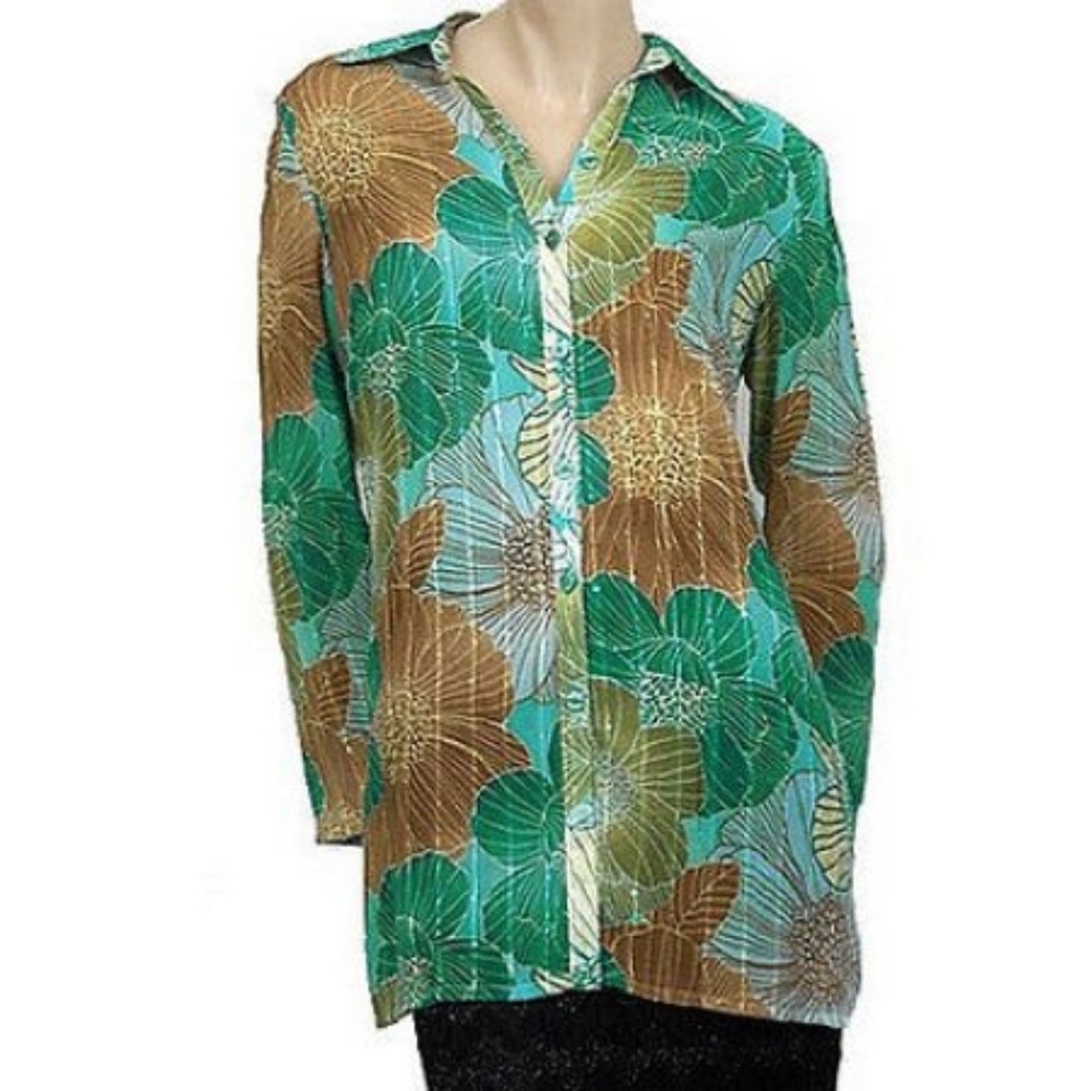 New Nordstrom Touche Sheer 1960s Mod Floral Blouse